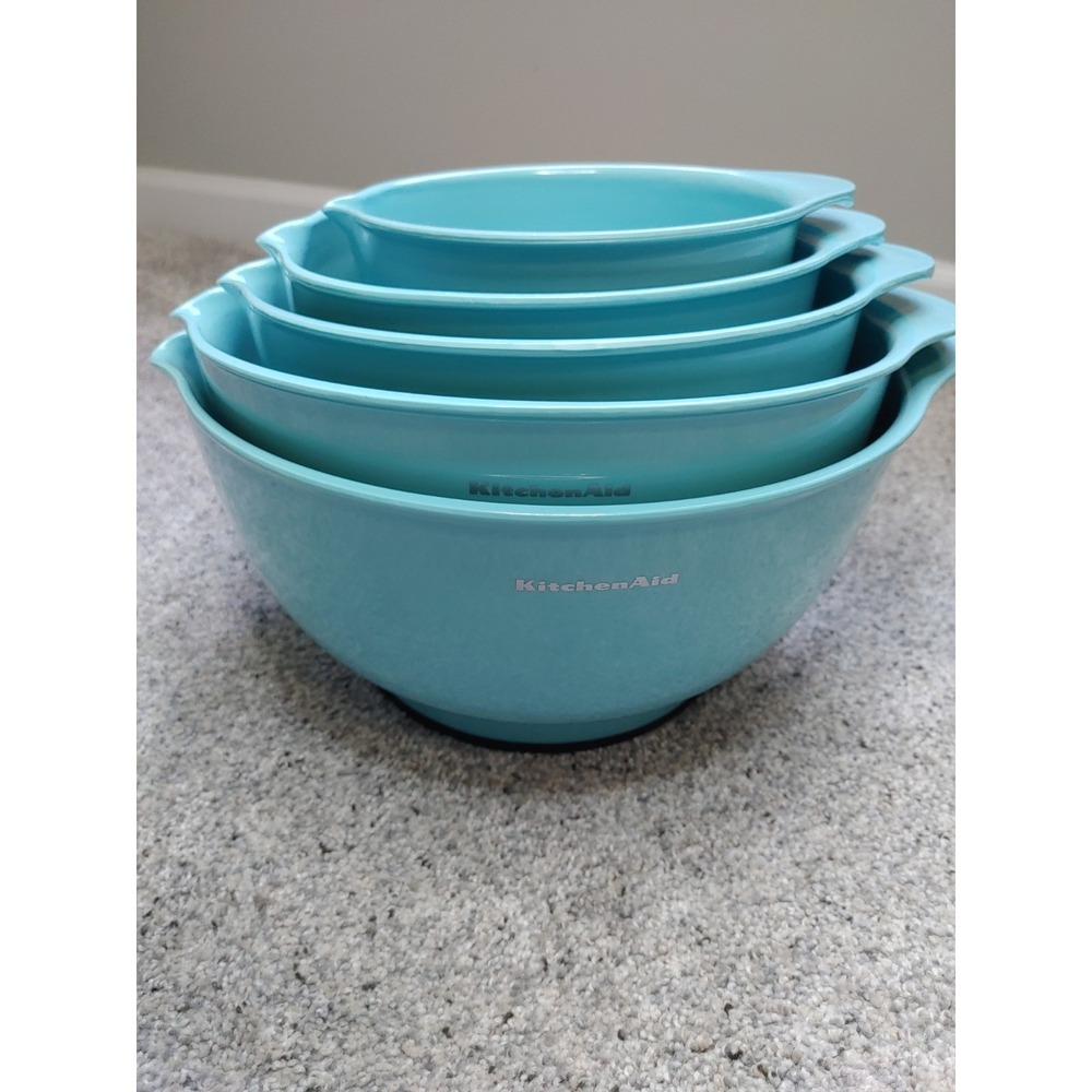 KitchenAid Mixing Bowls Teal Set of 5 Non Slip Nesting 1.5 to 5.5 Quart Excellen